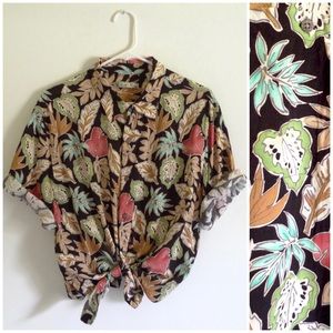 Tropical Print Button Up Shirt Summer Hawaiian